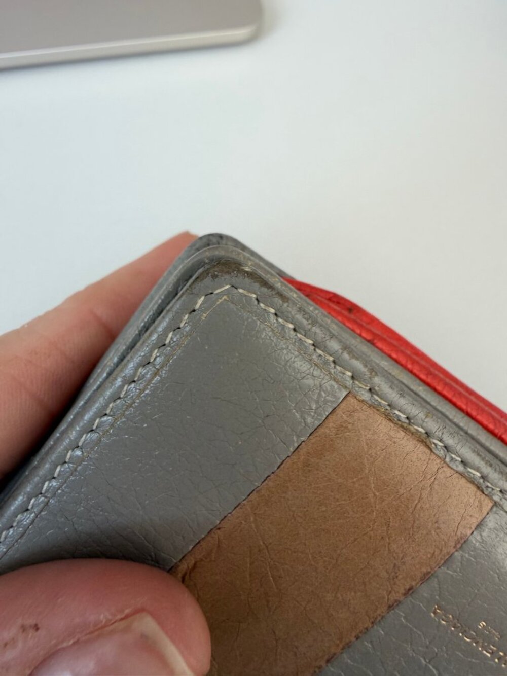 Balenciaga Bazaar Small Leather Wallet - Orange, White, Grey Beige Paper Leather - Picture 11 of 13